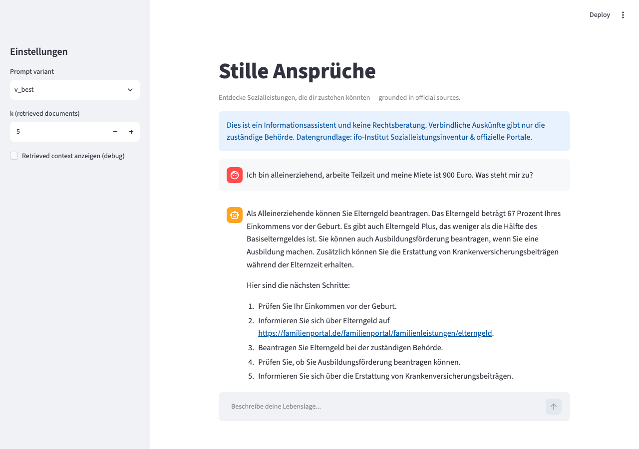 Stille Ansprüche — German Social Benefits Discovery Assistant